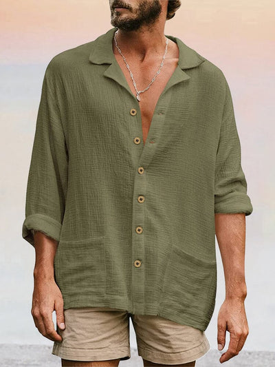 Casual Button Long Sleeves Beach Shirt Shirts coofandystore Green S 