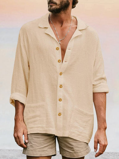 Casual Button Long Sleeves Beach Shirt Shirts coofandystore Cream S 