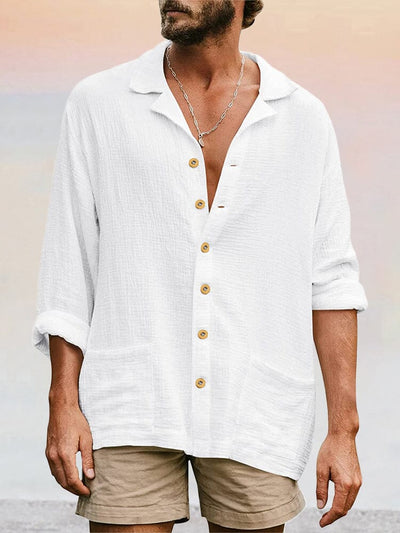 Casual Button Long Sleeves Beach Shirt Shirts coofandystore White S 