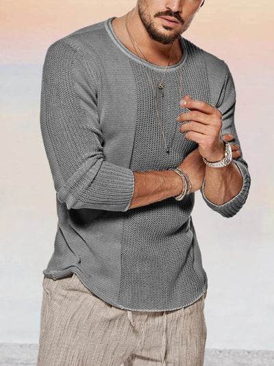 Round Neck Pullover Knit Long Sleeve Shirt Shirts coofandystore Dark Grey M 