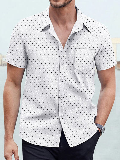 Casual Polka Dot Print Short Sleeve Shirt Shirts coofandystore White M 