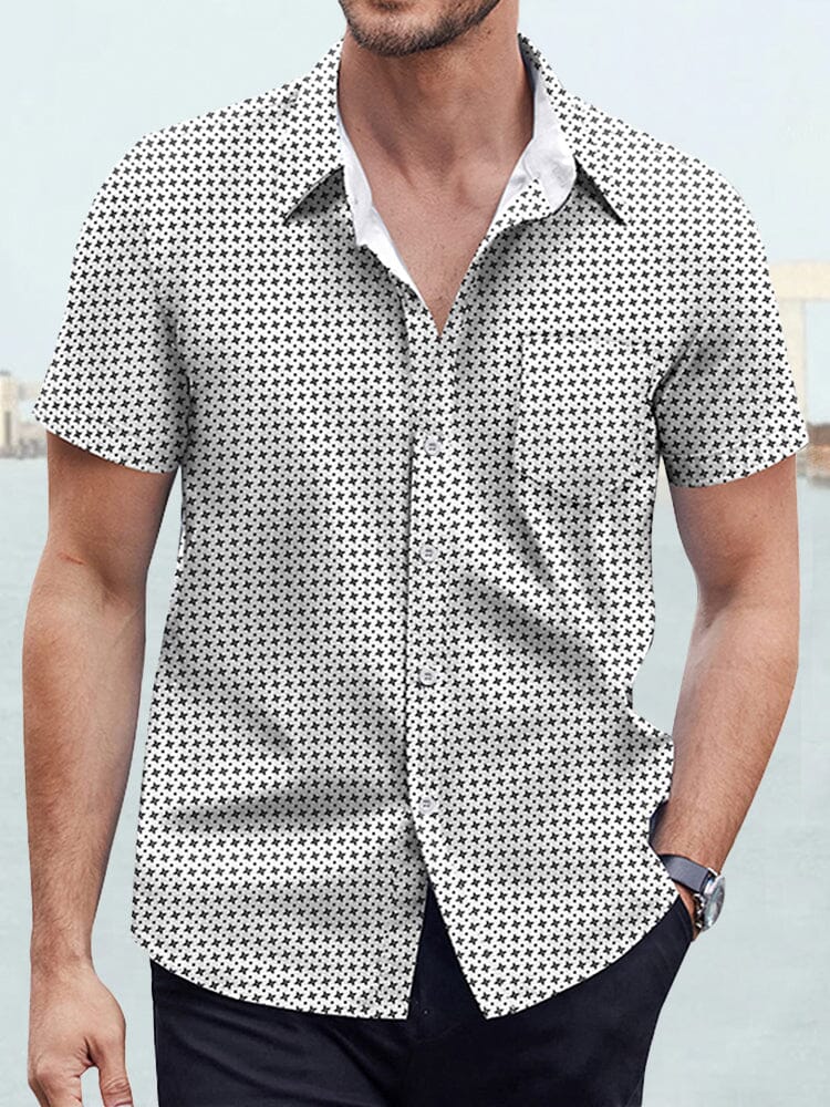 Casual Polka Dot Print Short Sleeve Shirt Shirts coofandystore Grey M 