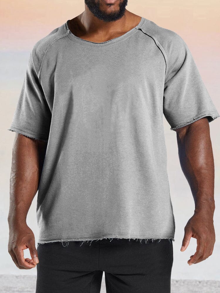 Casual Solid Raw Hem Cotton T-shirt T-shirt coofandy Light Grey M 