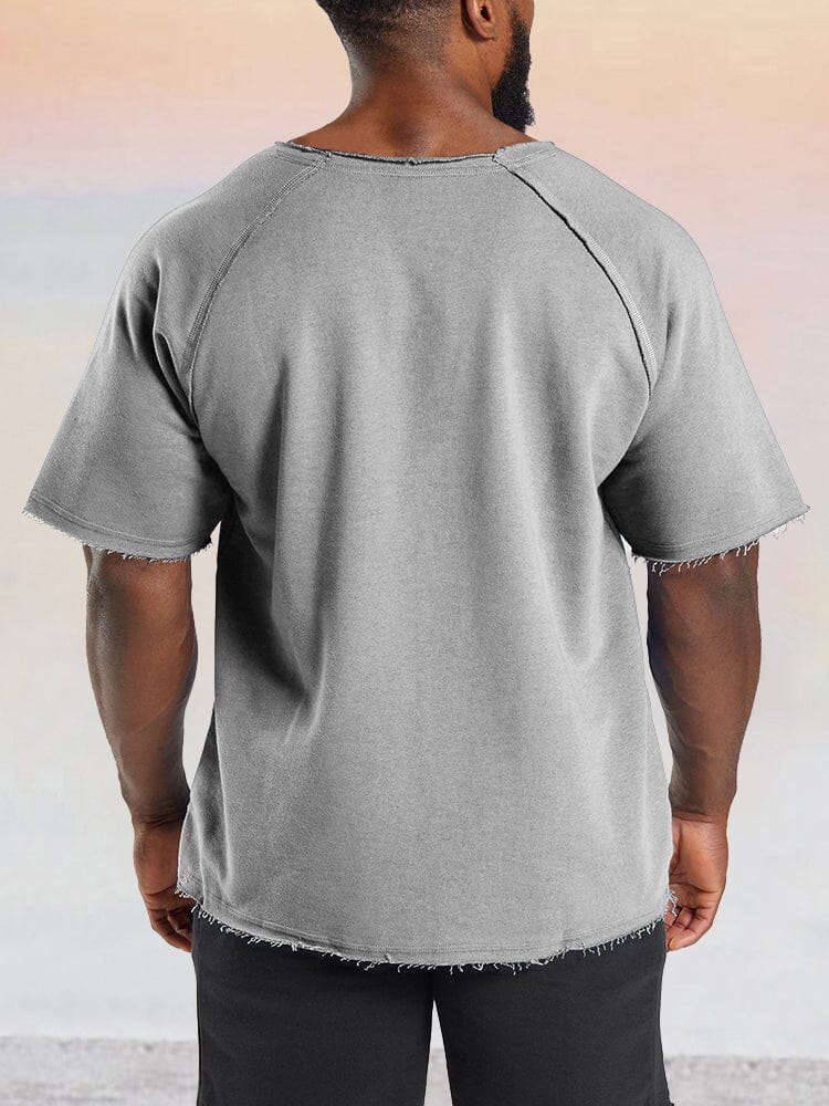 Casual Solid Raw Hem Cotton T-shirt T-shirt coofandy 