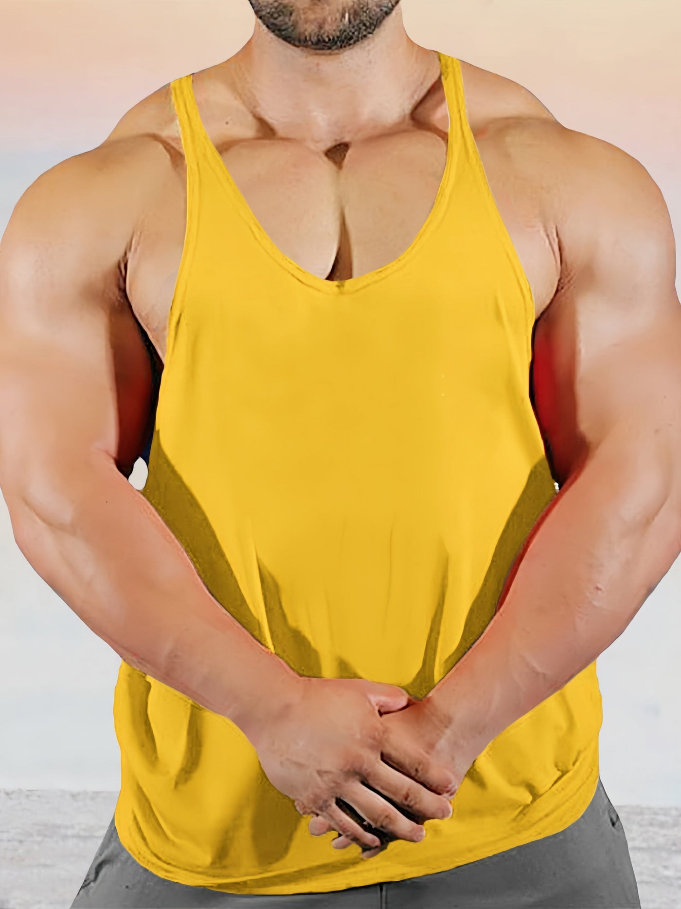 Gym Solid Color Workout Tank Top Tank Tops coofandystore Yellow M 