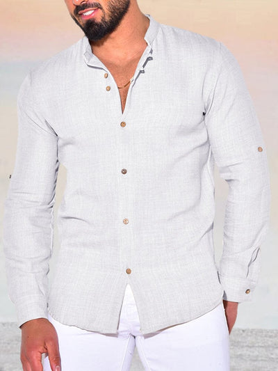 Cotton Linen Slim Fit Button Shirt Shirts coofandystore White S 