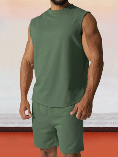 Casual Solid Color Sleeveless Set Sets coofandystore Army Green M 