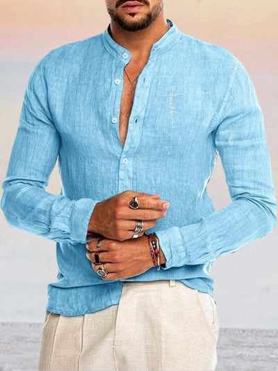 Cotton Linen Long Sleeve Shirt Shirts coofandystore PAT3 S 