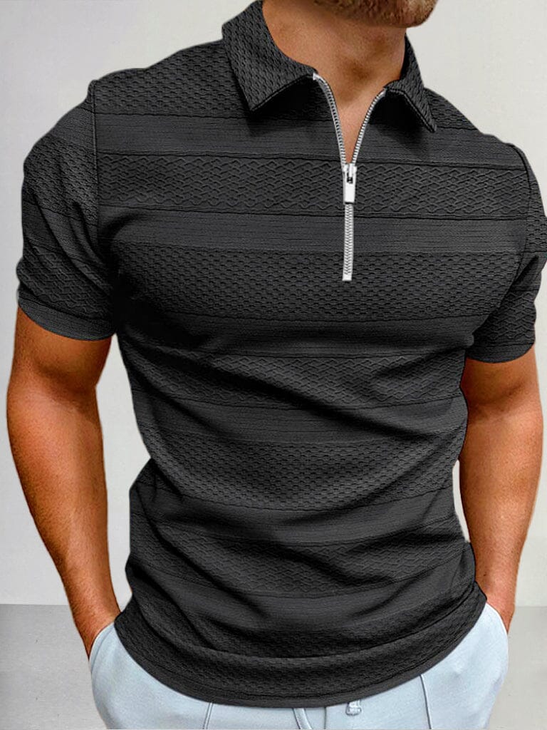 Zipper Solid Patterned Printed Polo Shirt Shirts & Polos coofandystore Black S 
