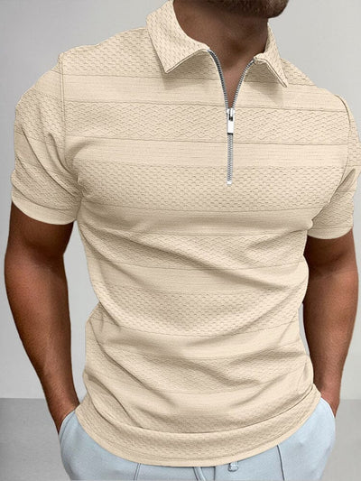 Zipper Solid Patterned Printed Polo Shirt Shirts & Polos coofandystore Cream S 