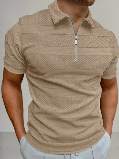 Zipper Solid Patterned Printed Polo Shirt Shirts & Polos coofandystore Khaki S 