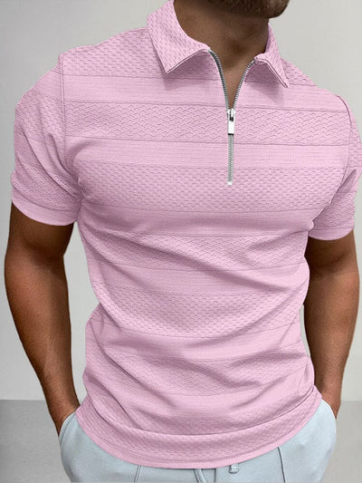 Zipper Solid Patterned Printed Polo Shirt Shirts & Polos coofandystore Pink S 