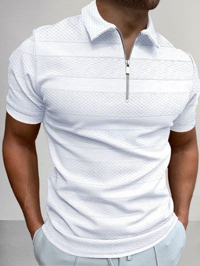 Zipper Solid Patterned Printed Polo Shirt Shirts & Polos coofandystore White S 