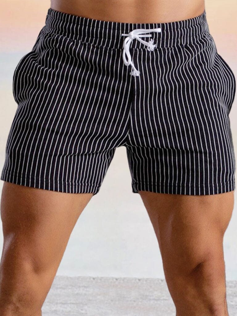 Casual Cotton Striped Beach Shorts Shorts coofandystore Black S 