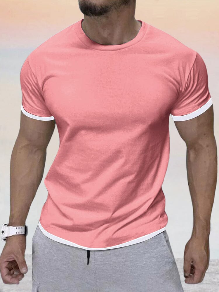 Round Neck Short Sleeve T-shirt T-Shirt coofandystore Pink M 