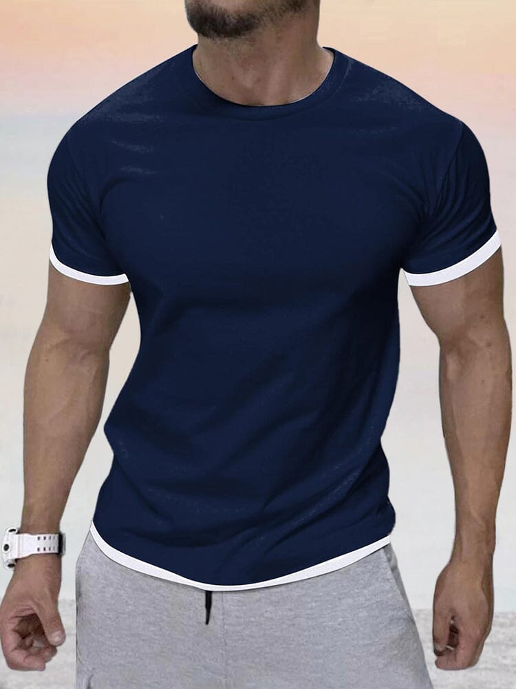 Round Neck Short Sleeve T-shirt T-Shirt coofandystore Navy Blue M 