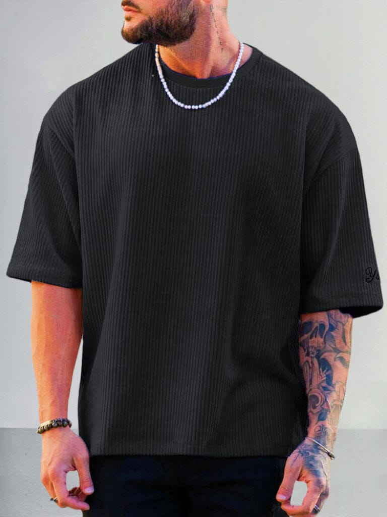 Casual Fleece Corduroy T-Shirt T-Shirt coofandystore Black M 