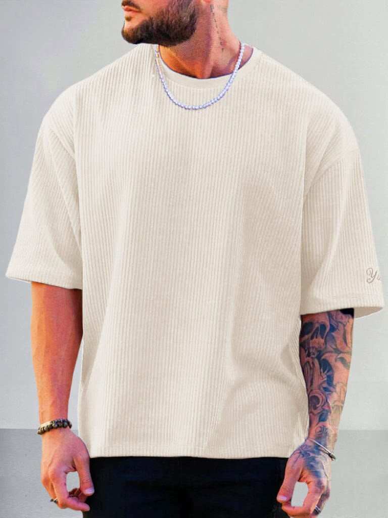 Casual Fleece Corduroy T-Shirt T-Shirt coofandystore Cream M 