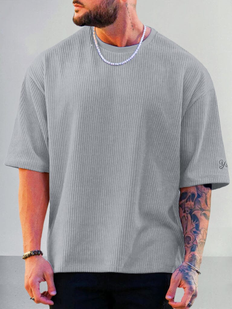 Casual Fleece Corduroy T-Shirt T-Shirt coofandystore Grey M 