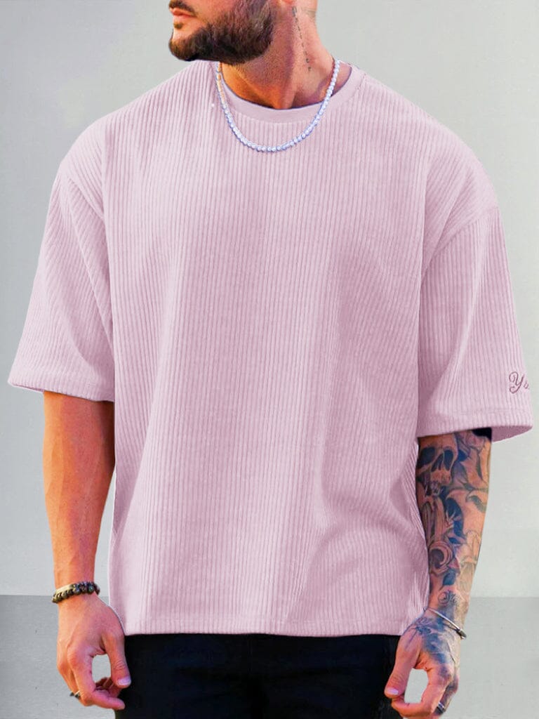 Casual Fleece Corduroy T-Shirt T-Shirt coofandystore Pink M 
