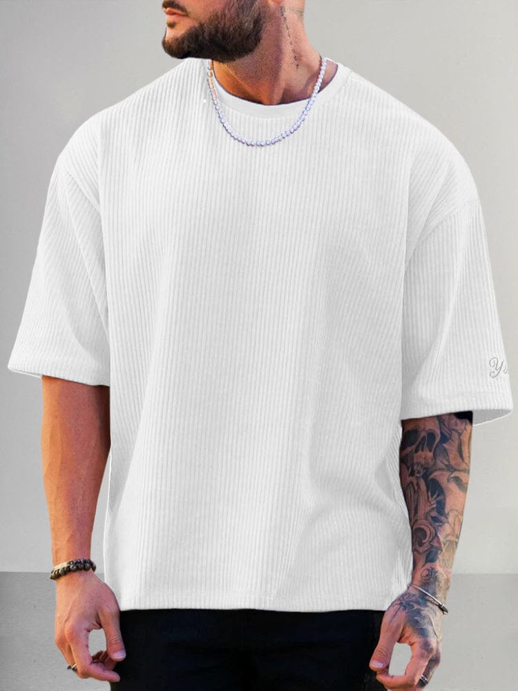 Casual Fleece Corduroy T-Shirt T-Shirt coofandystore White M 