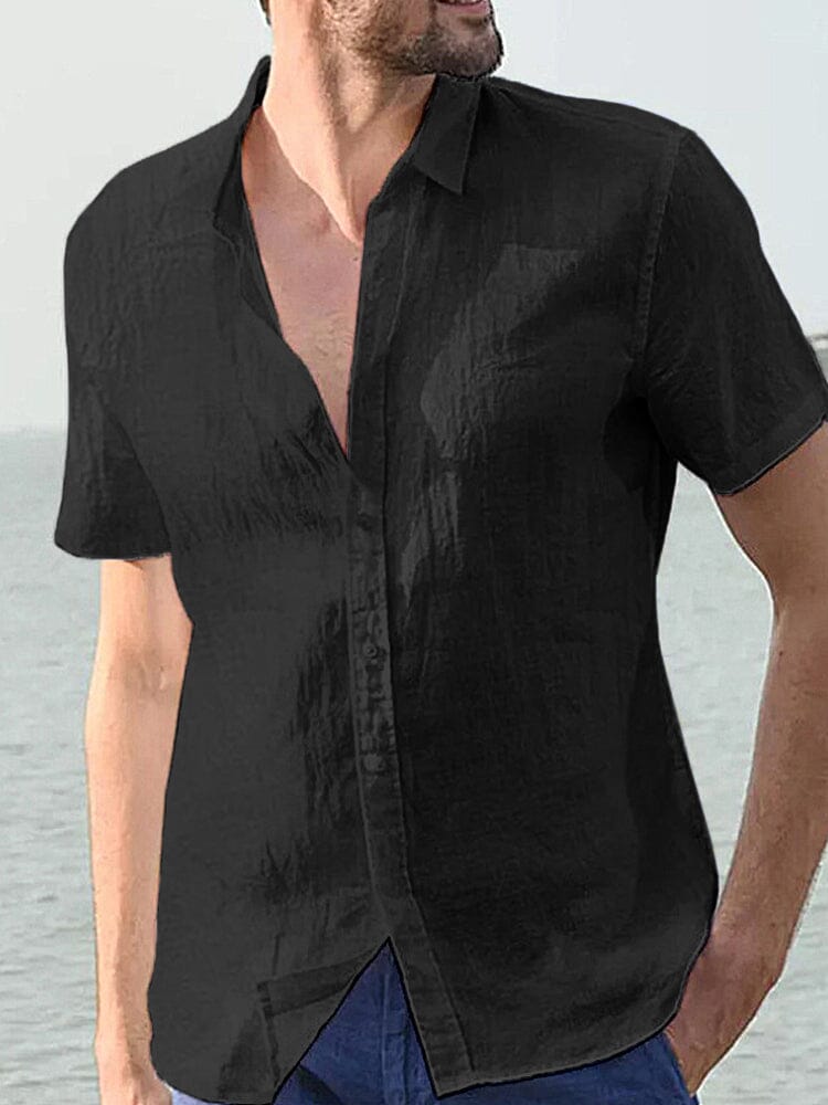Casual Cotton Linen Button Shirt Shirts coofandystore Black S 