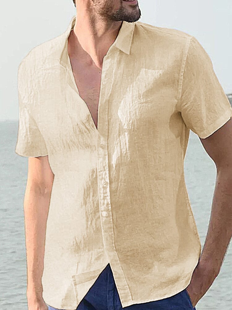 Casual Cotton Linen Button Shirt Shirts coofandystore Khaki S 