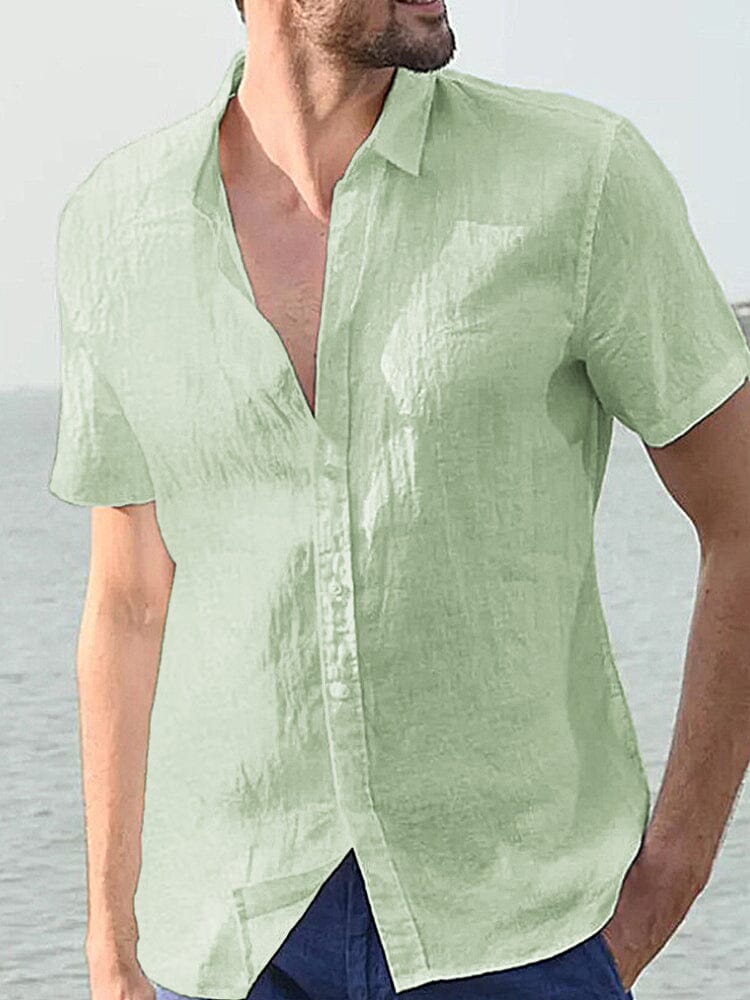 Casual Cotton Linen Button Shirt Shirts coofandystore Green S 