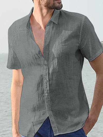 Casual Cotton Linen Button Shirt Shirts coofandystore Grey S 
