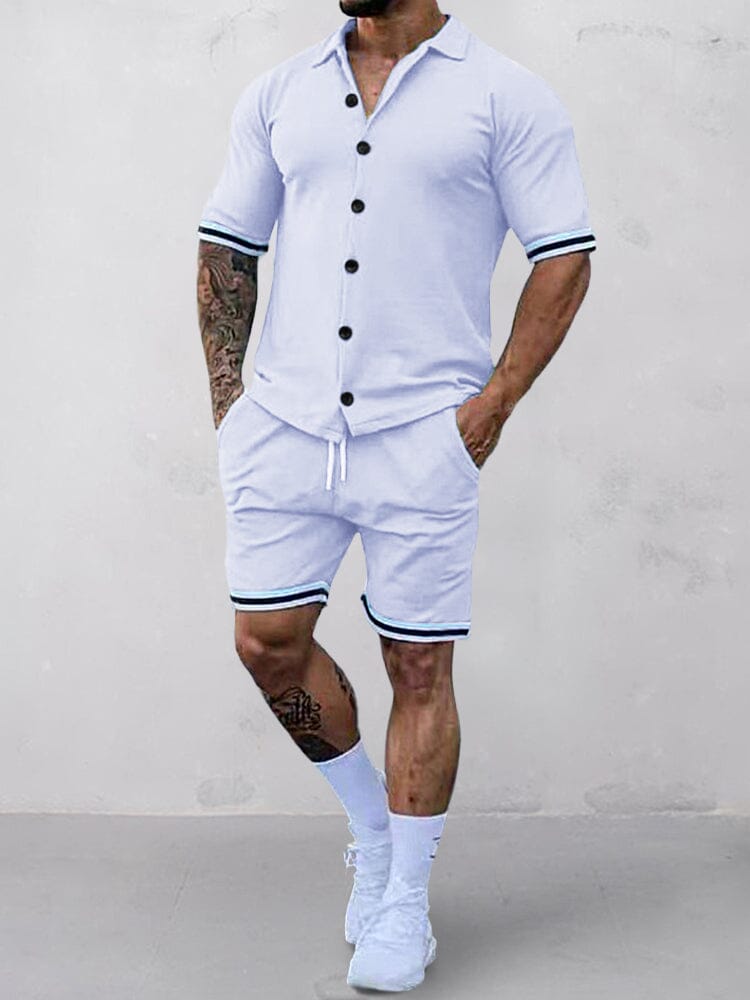 Casual Lapel Collar Sport Sets Sports Set coofandystore White S 