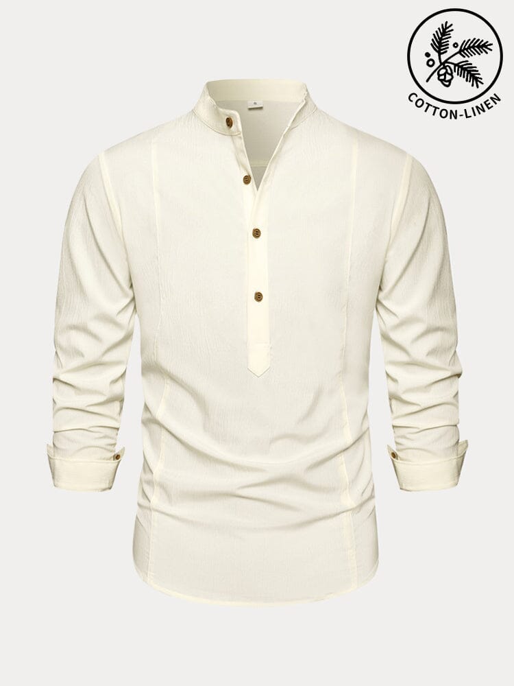 Premium Stand Collar Cotton Linen Shirt Shirts coofandy 