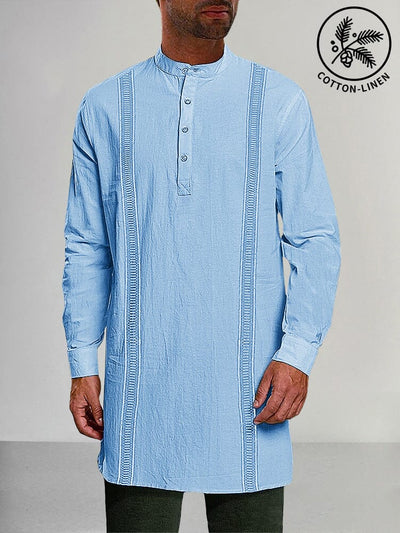 Premium Cotton Linen Long Shirt Shirts coofandystore Clear Blue M 