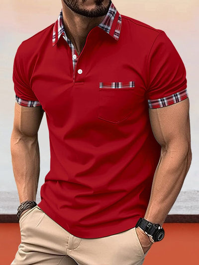 Cozy Plaid Splicing Polo Shirt Polos coofandystore Red S 