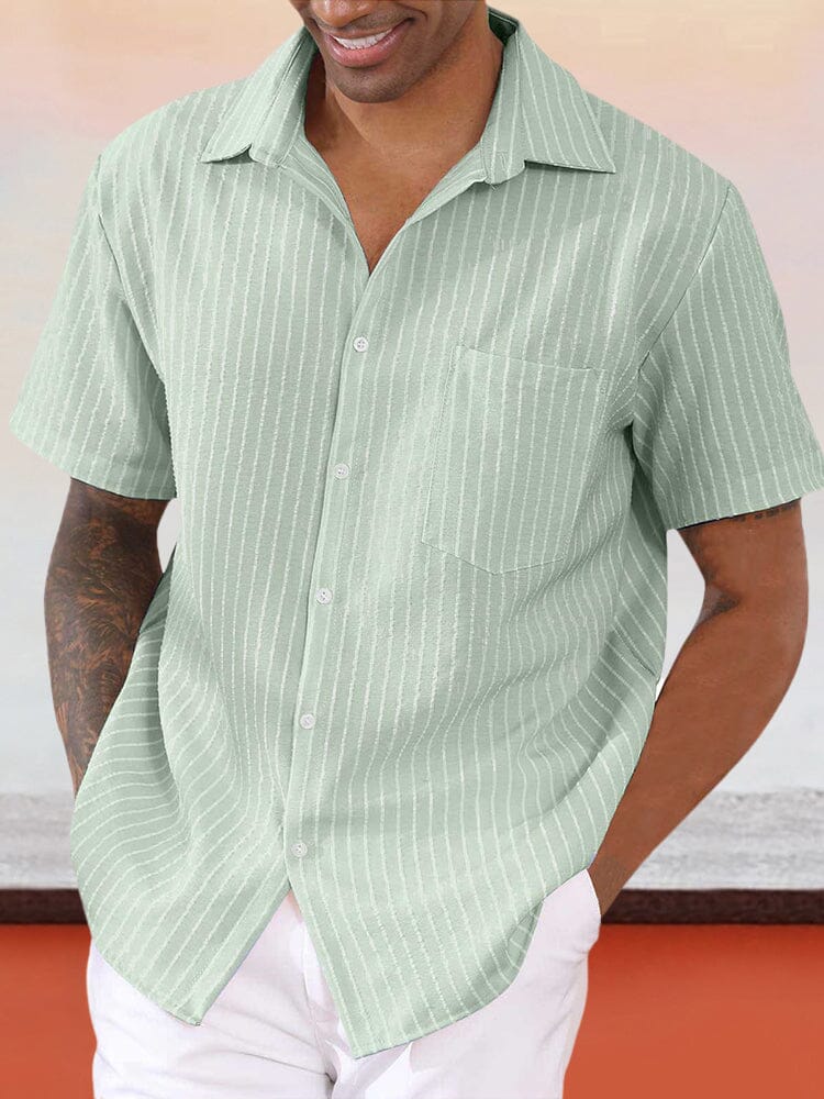 Cozy Stripe Cotton Linen Shirt Shirts coofandystore Light Green S 