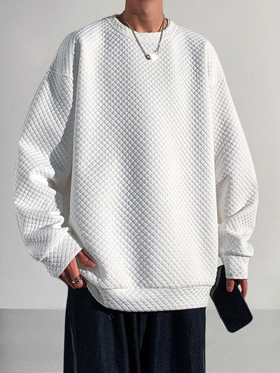 Casual Loose Plaid Texture Sweatshirt Hoodies coofandystore White M 
