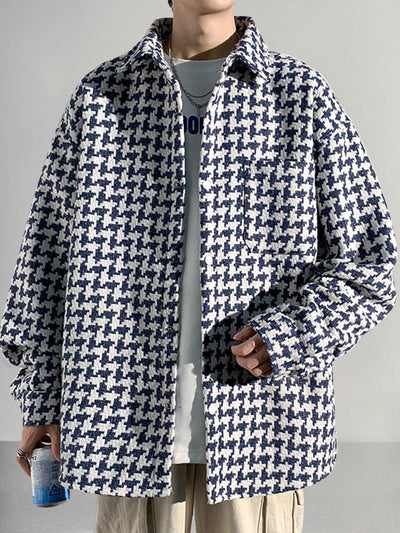 Stylish Casual Houndstooth Jacket Jackets coofandystore Blue M 