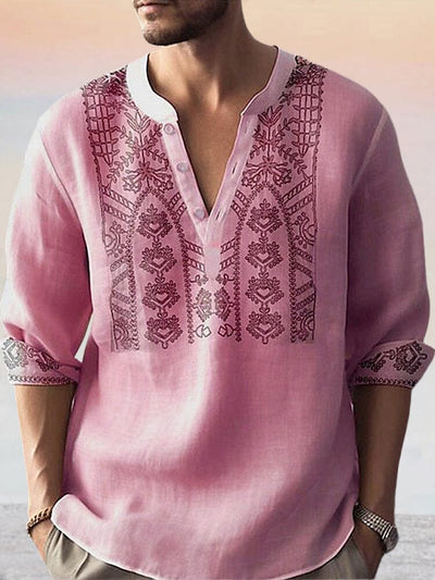 Unique Graphic Cotton Linen Top Shirts coofandystore Pink S 