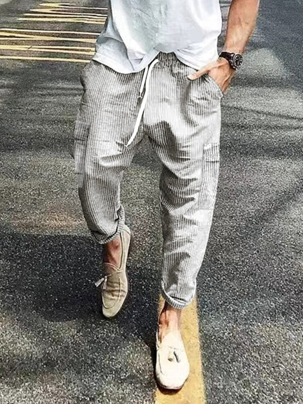 Casual Corduroy Relax Pants Pants coofandystore Light Grey Stripe M 