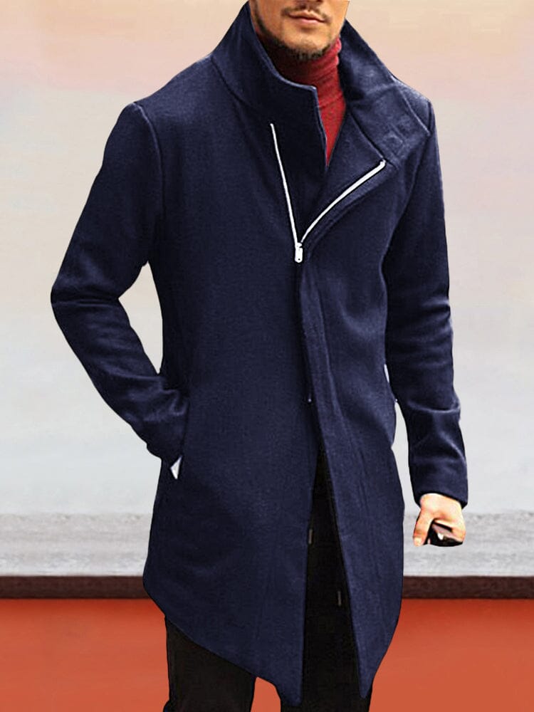 Stylish Zipper Tweed Coat Coat coofandystore Dark Blue S 