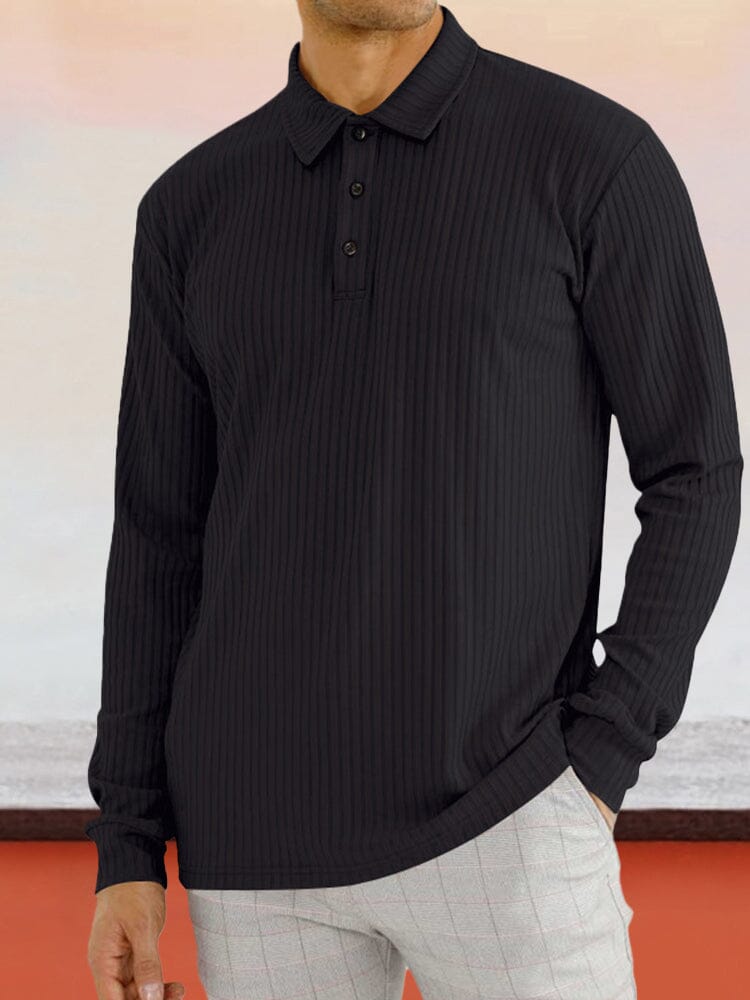 Stretchy Pit-striped Polo Shirt Polos coofandystore Black S 