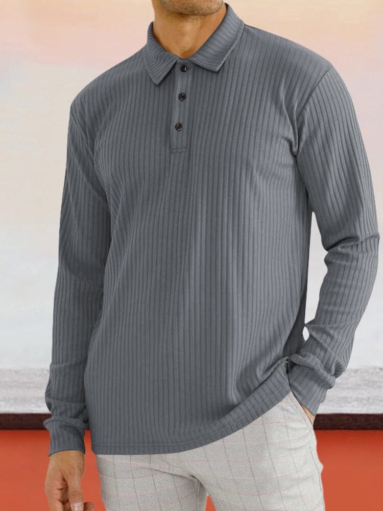 Stretchy Pit-striped Polo Shirt Polos coofandystore Grey S 