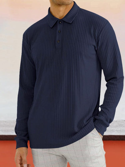 Stretchy Pit-striped Polo Shirt Polos coofandystore Navy Blue S 