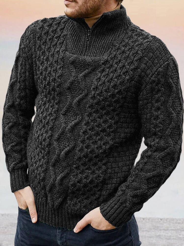 Stylish Cable Knit Turtleneck Sweater Sweater coofandy Black M 