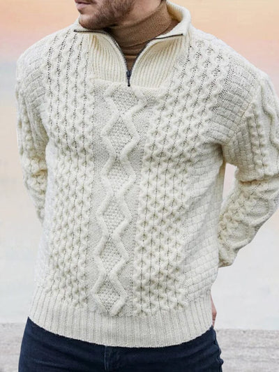Stylish Cable Knit Turtleneck Sweater Sweater coofandy White M 