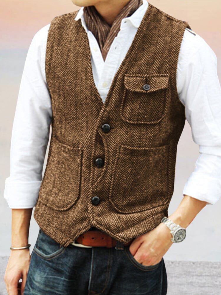Vintage Texture Suit Vest Vest coofandystore Brown S 