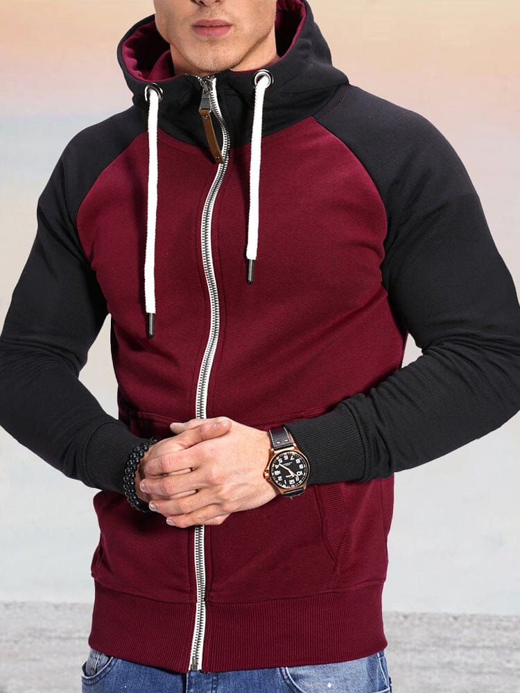 Comfy Athleisure Hooded Jacket Hoodies coofandy Wine Red/Black S 