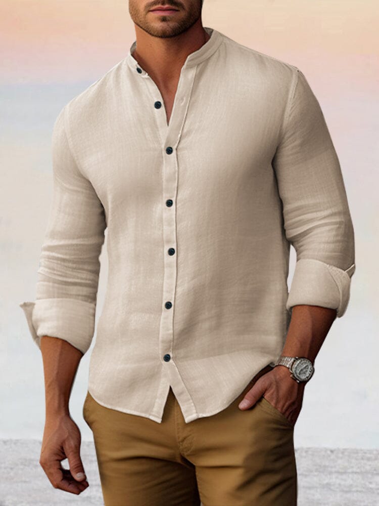 Cozy Simple Cotton Linen Shirt Shirts coofandy Khaki S 