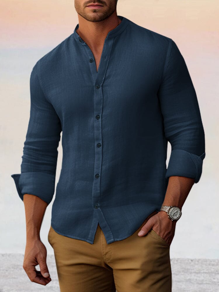 Cozy Simple Cotton Linen Shirt Shirts coofandy Navy Blue S 