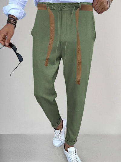 Stylish Straight Pants with Belt Pants coofandy Army Green S 