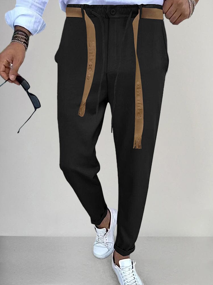 Stylish Straight Pants with Belt Pants coofandy Black S 